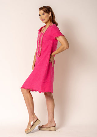 linen dress - amary - raspberry sorbet