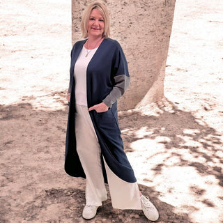 cardigan merino mix - nicky - petrol blue grey