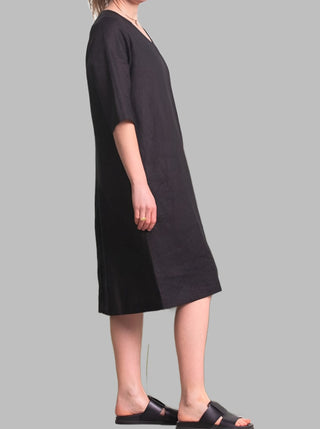 Juliette Linen VNeck Dress Black - Design Emporium