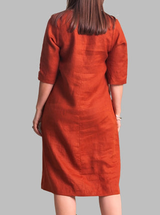 Juliette Linen VNeck Dress Rust - Design Emporium