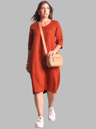 linen rust Vneck dress - juliette