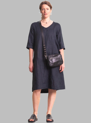 linen navy Vneck dress - juliette