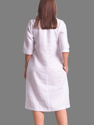 Juliette Linen VNeck Dress White - Design Emporium