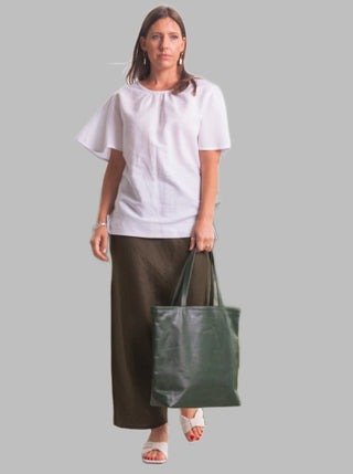leather tote bag - jade green