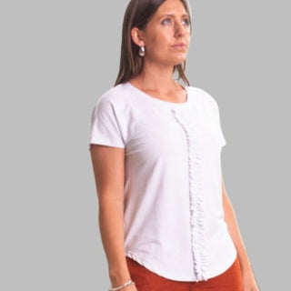 tee with frill - white - viscose knit