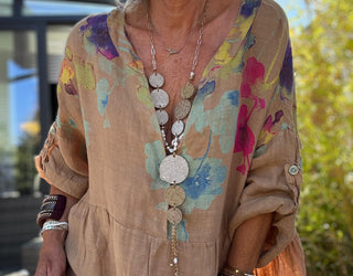 linen printed dress - coral - collette