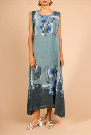 linen printed dress - eggshell - italian