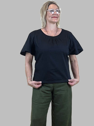 blouse in black organic cotton- Janey