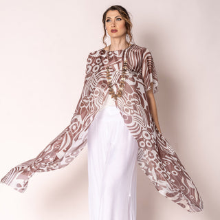 silk cross-over dress - mocha print