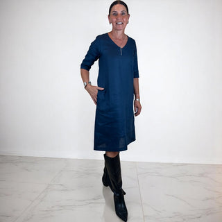 linen Vneck dress - denim blue - juliette