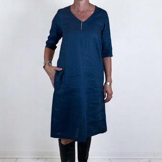 linen Vneck dress - denim blue - juliette