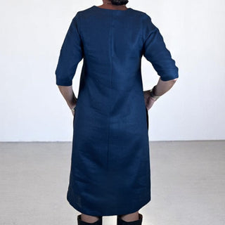 linen Vneck dress - denim blue - juliette