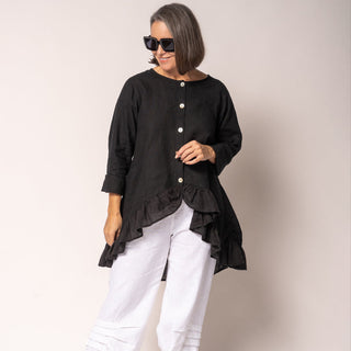 linen cotton frill jacket - onyx