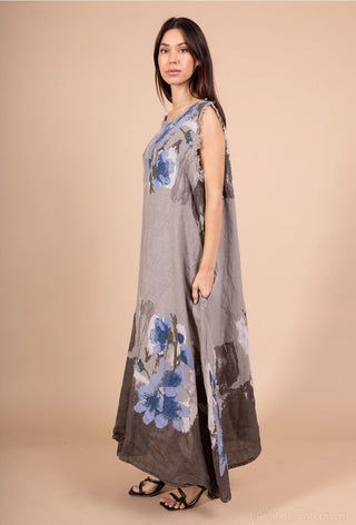 linen printed dress - latte - italian