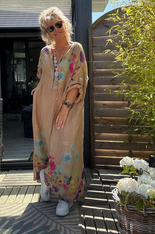 linen printed dress - coral - collette