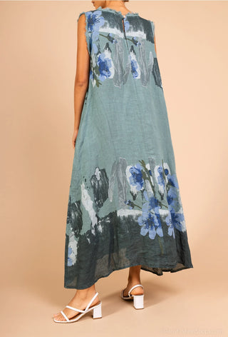 linen printed dress - eggshell - italian