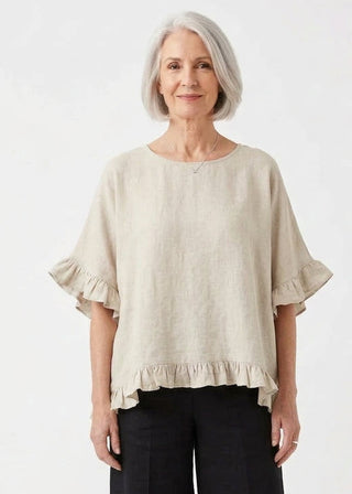 linen frill top - biege - made in italy