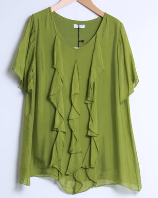silk viscose ruffled blouse - chartreuse