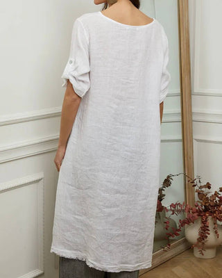 linen top - asymmetric hem - white - lealuc