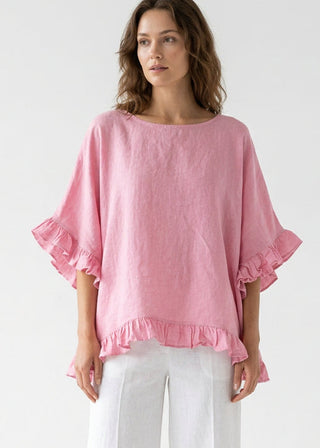 linen frill top - rose - made in italy