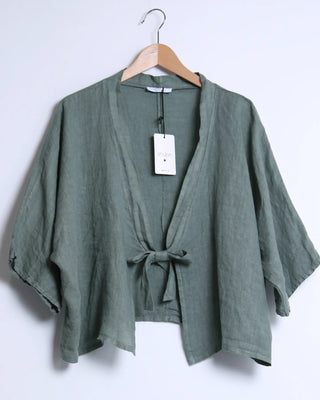linen tie-front jacket - khaki - shyloh