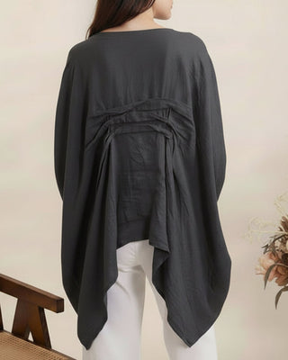 linen pleated front top - charcoal