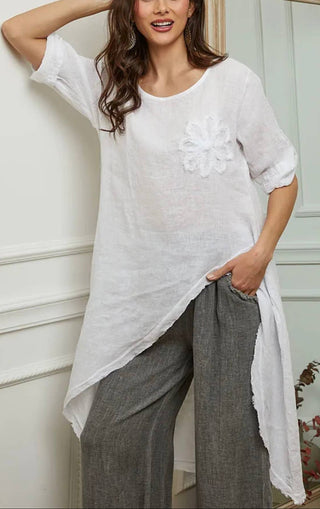 linen top - asymmetric hem - white - lealuc