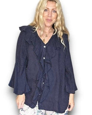 blouse - navy linen - helga may