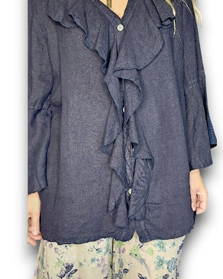 blouse - navy linen - helga may
