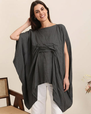 linen pleated front top - charcoal