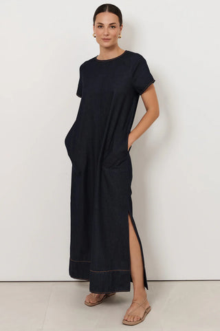 denim dress - contrast stitching - lottie