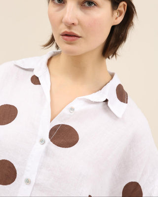 linen circles blouse - white chocolate - LEALUC