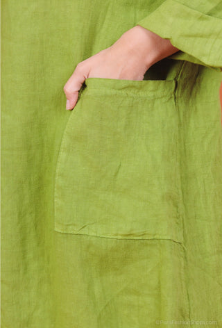 linen hooded tunic dress - chartreuse