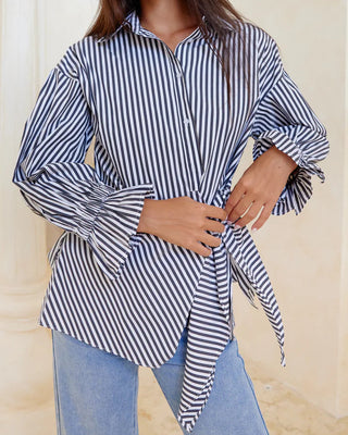 blouse - black stripe - cotton blend