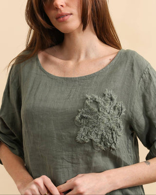 linen top - asymmetric hem - khaki - lealuc
