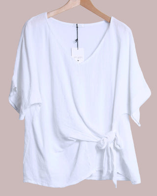 linen cotton top - tie detail - white - shyloh