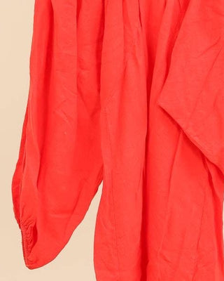 linen dress - elastic Vneck - coral