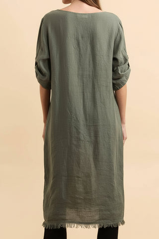 linen top - asymmetric hem - khaki - lealuc