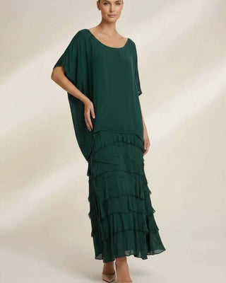 silk layered dress - emerald - obsession