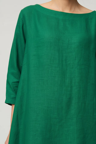 linen boat neck dress - apple - lealuc