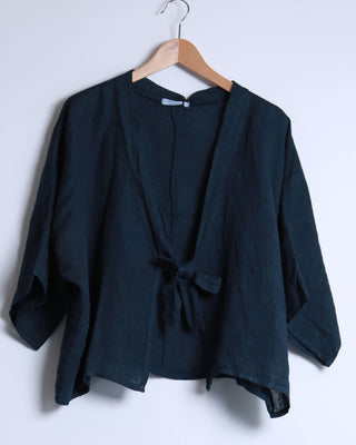 linen tie-front jacket - navy - shyloh