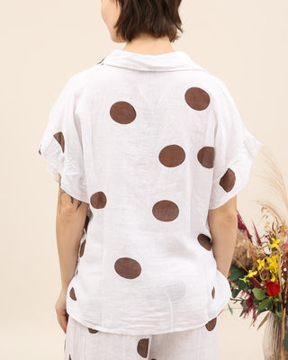 linen circles blouse - white chocolate - LEALUC
