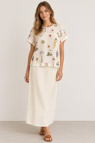 ramie linen top - floral - lori