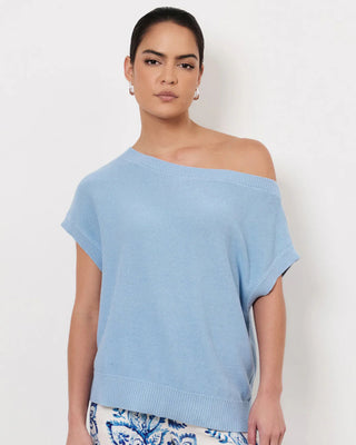 top angled neckline - knit - blue - terrie