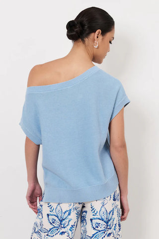 top angled neckline - knit - blue - terrie