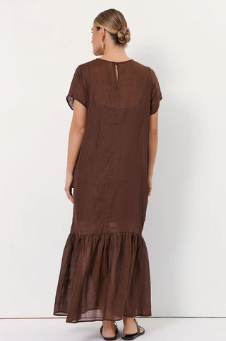 linen frill hem dress - chocolate - rio