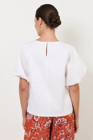 linen puff sleeve top - white - santori