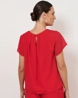 viscose pleated neck top - red - candice
