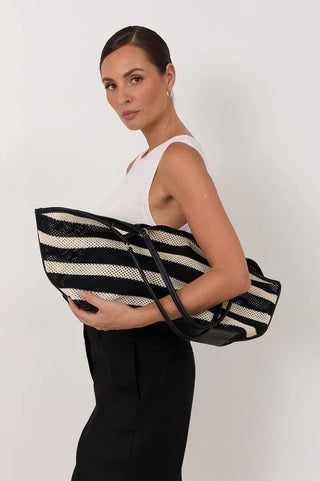 sporty weave tote - black natural
