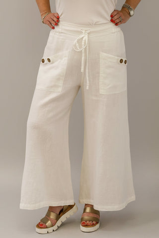 linen button detail pant - cream - annalise